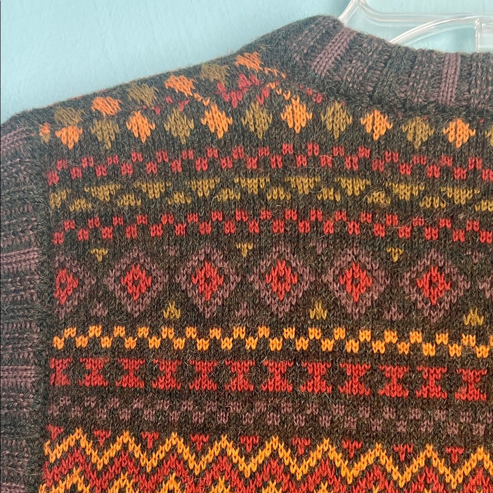 Lacoste Men's V-Neck Sweater Vest - Brown and Orange Pattern - Picture 6 of 7